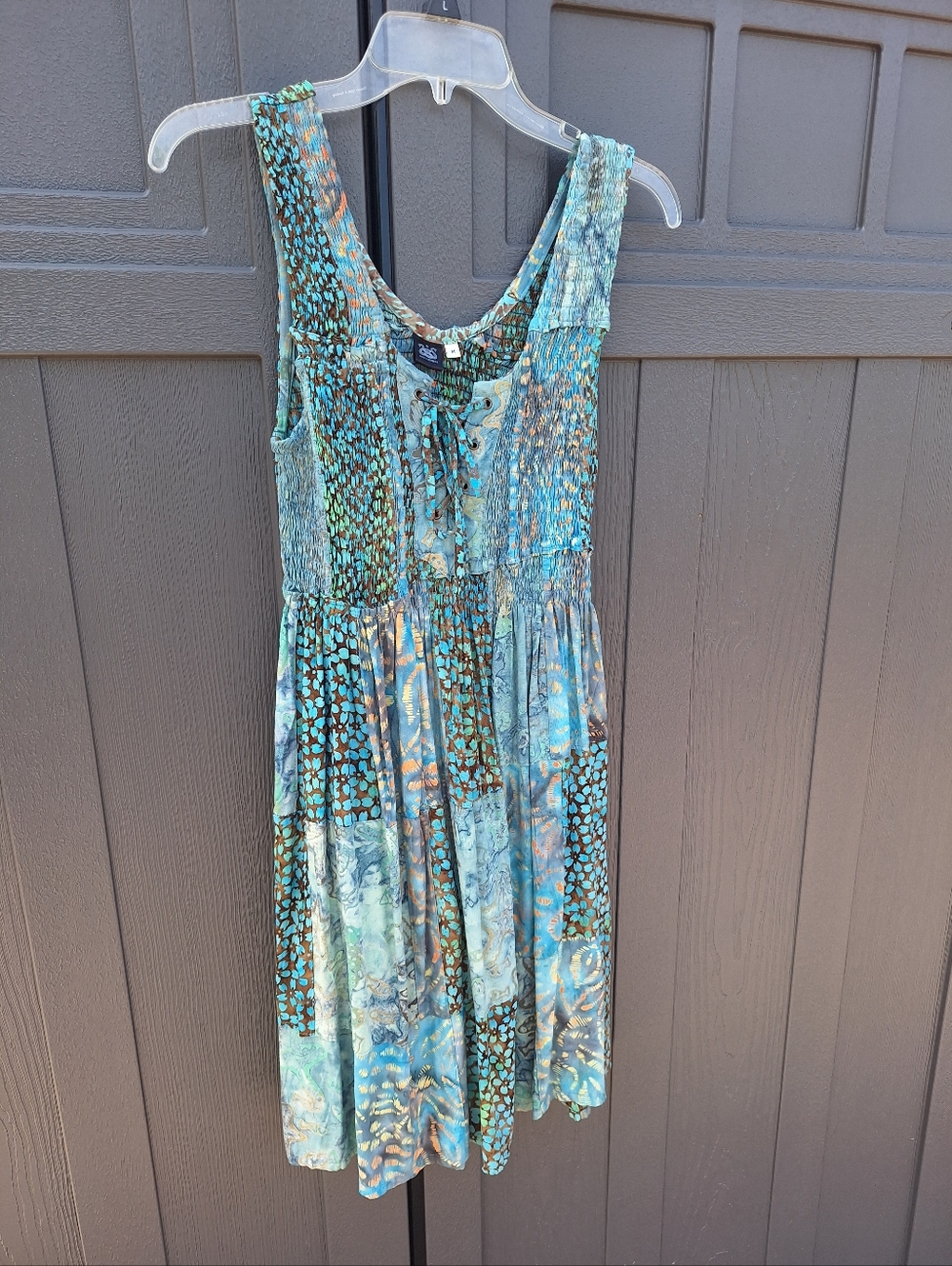 Boho Parchwork Short  Batik Dress in Teal Tones